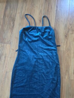 NWT Turquoise Blue Velvet Mini Dress with Open Back